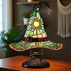 Stained Glass Witch Hat Lamp, Halloween LED Desk Light for Home Bar Cafe Decor, Vintage Table Lamp, Housewarming Gift